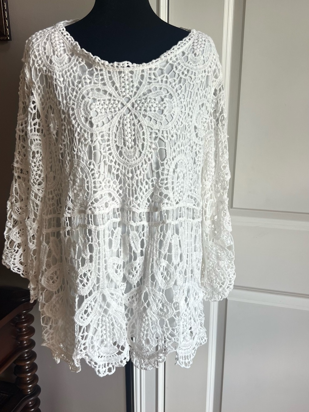 Elegant White Crochet Lace Tunic Top - Women's Boho Layer